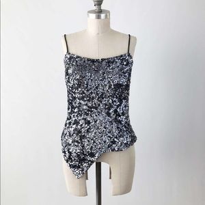 CACHE Sequin Spaghetti Strap Asymmetrical Top